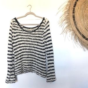 Free People Fuzzy Striped Knit Sweater
